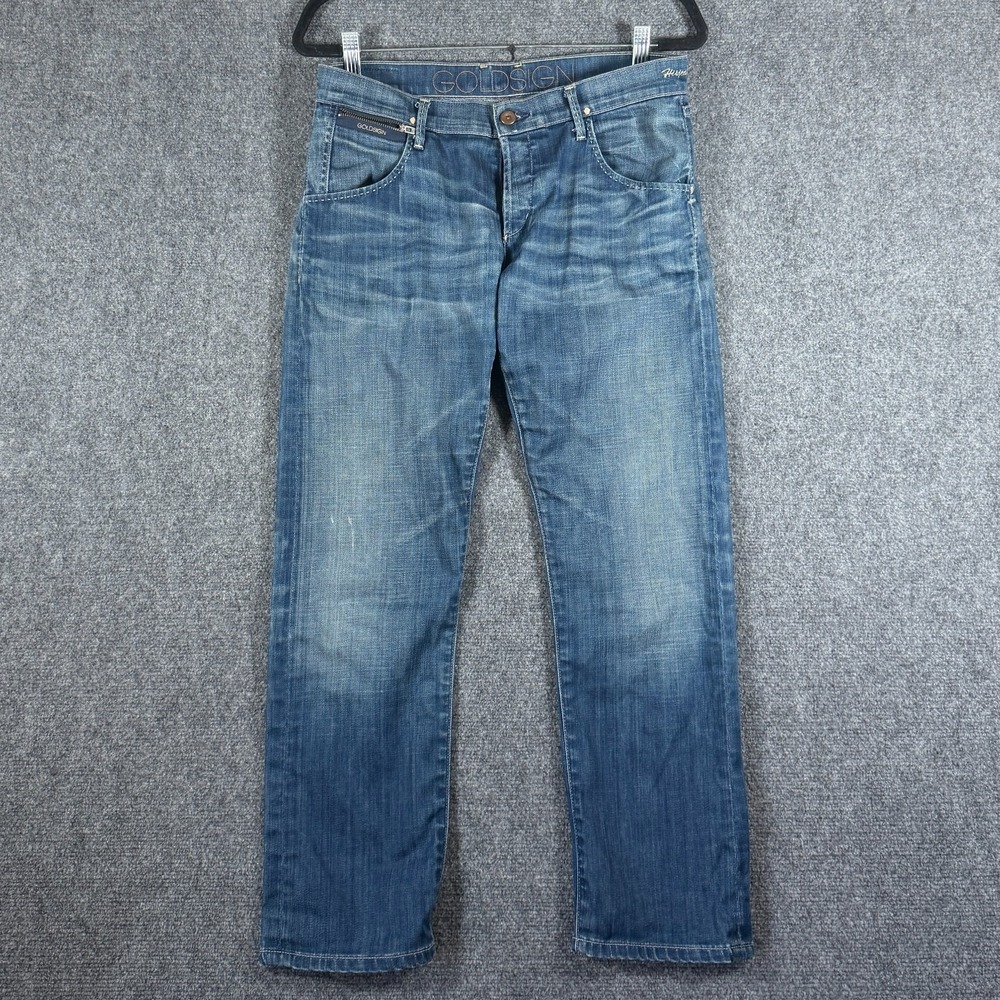 Goldsign Hisjean Womens Denim Jeans Blue Button Fly Straight Low Rise Size 27x27